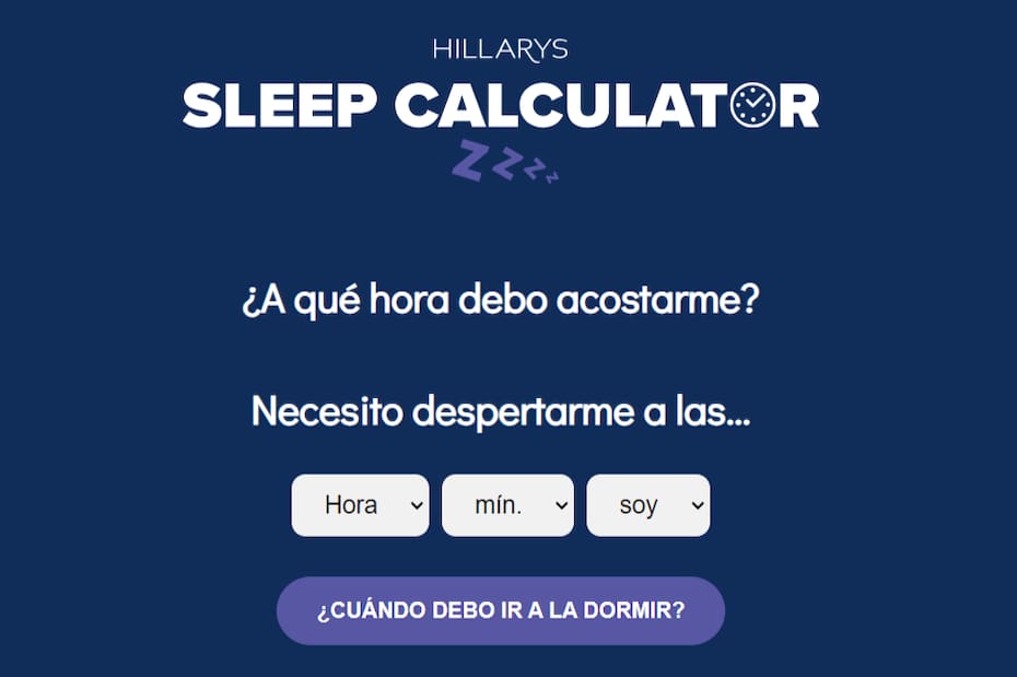 En esta calculadora puedes ingresar la hora a la que debes levantarte o bien, si tienes sueño, a qué hora deberías poner tu despertador. | Foto: Captura de pantalla Hillarys / EnLaHora