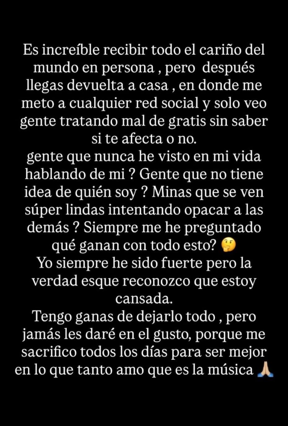 Historia publicada por la cantante en su Instagram.