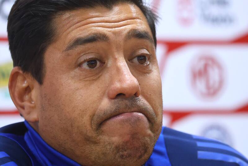 En conferencia de prensa en el Estadio Nacional.