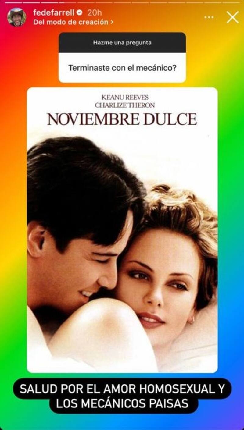 A través de sus historias de Instagram, Fede Farrell se refirió su historia de amor con el mecánico colombiano.