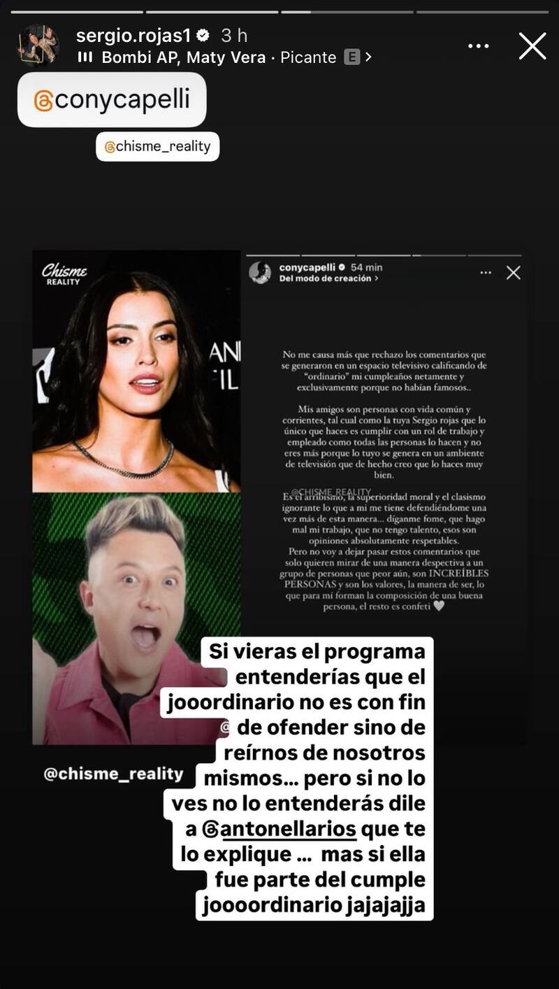 Esta fue la respuesta del famoso en su Instagram. Fuente: @sergio.rojas1.