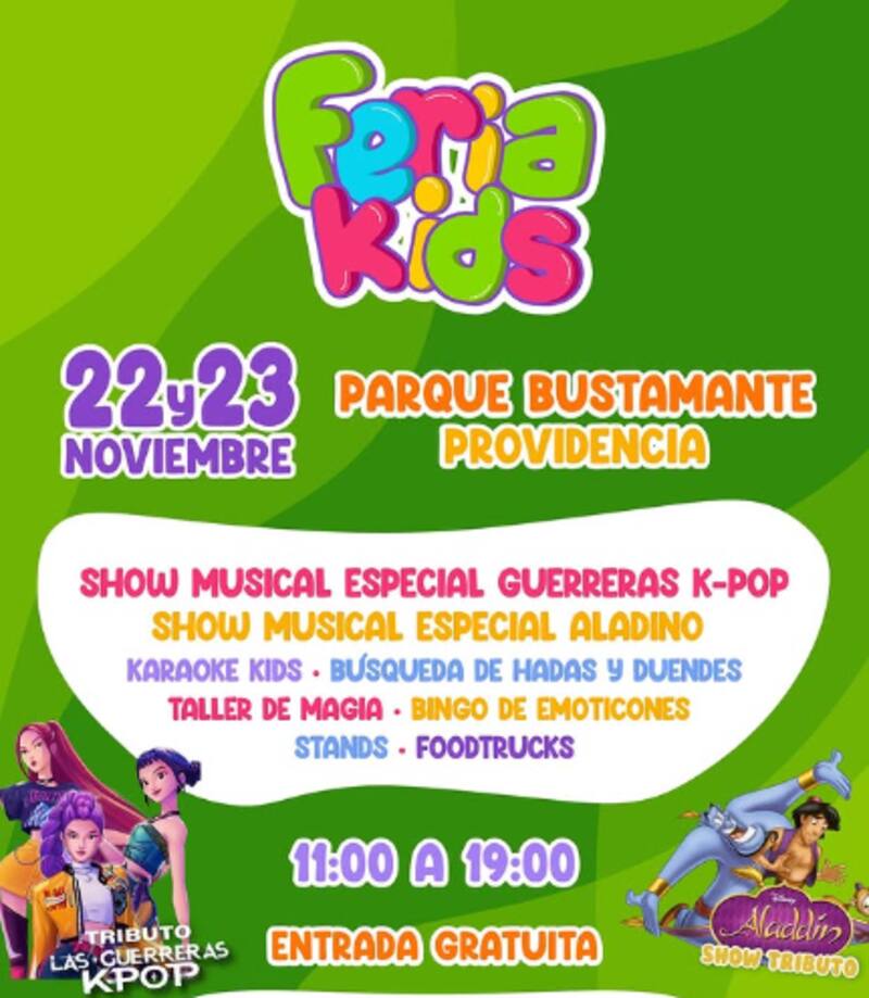 El evento gratuito se llevará a cabo desde las 11:00 horas y hasta las siete de la tarde. Foto: Instagram Feria Kids Chile.