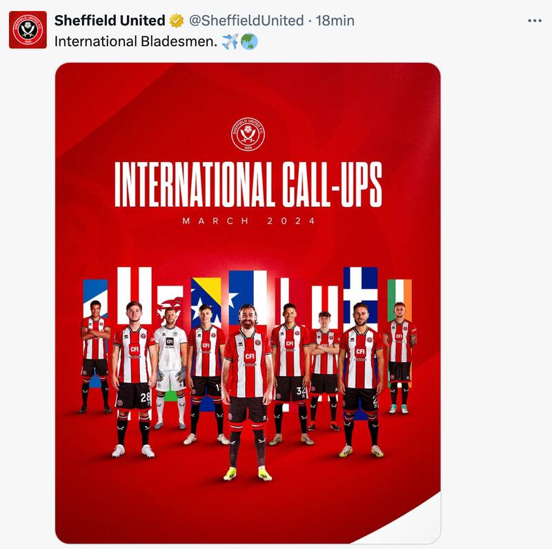 Esta es la publicación del Sheffield United que confirma la convocatoria de Ben Brereton a La Roja.
