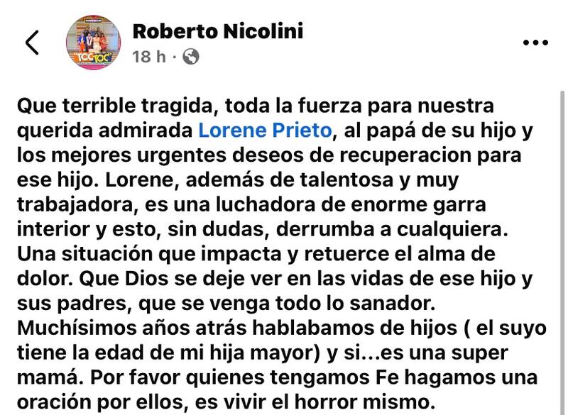 El actor y su sentido mensaje a Lorene Prieto.
