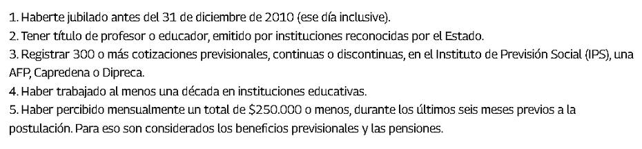 Son cinco condiciones.