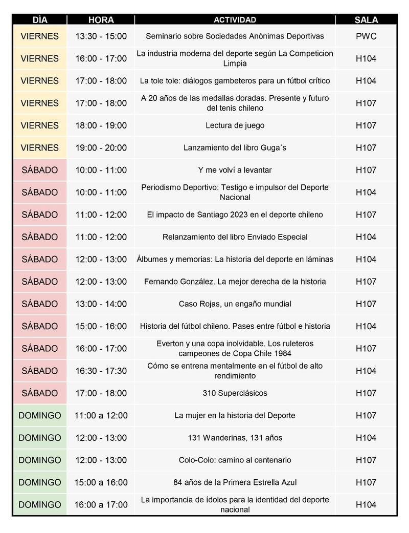 Programación de la Feria del Libro del Deporte.