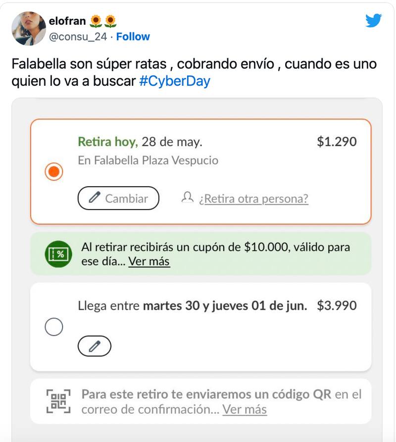 Esta usuaria denunció cobro indebido durante el Cyberday 2023.