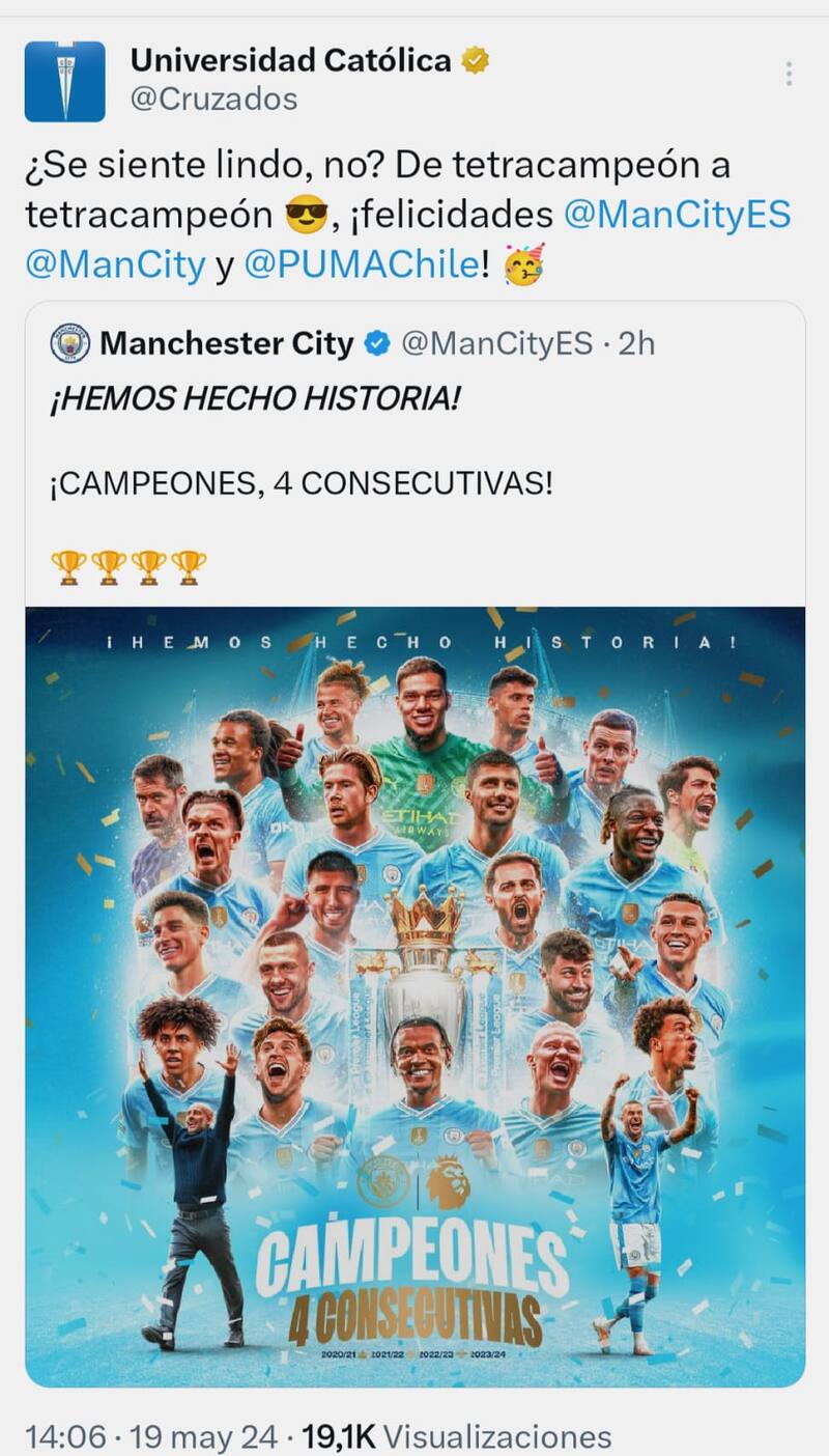 El saludo de la UC al City.