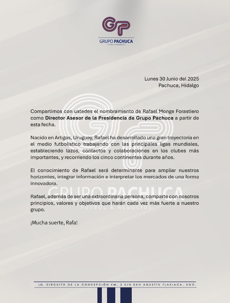 El conglomerado mexicano dueño de Everton anunció el arribo de Rafael Monge como importante directivo. Foto: Grupo Pachuca