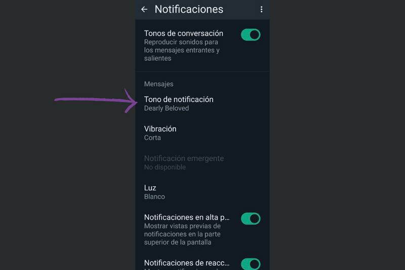 Deberás presionar en Tono de notificaciones para elegir el sonido que quieras que tengan.