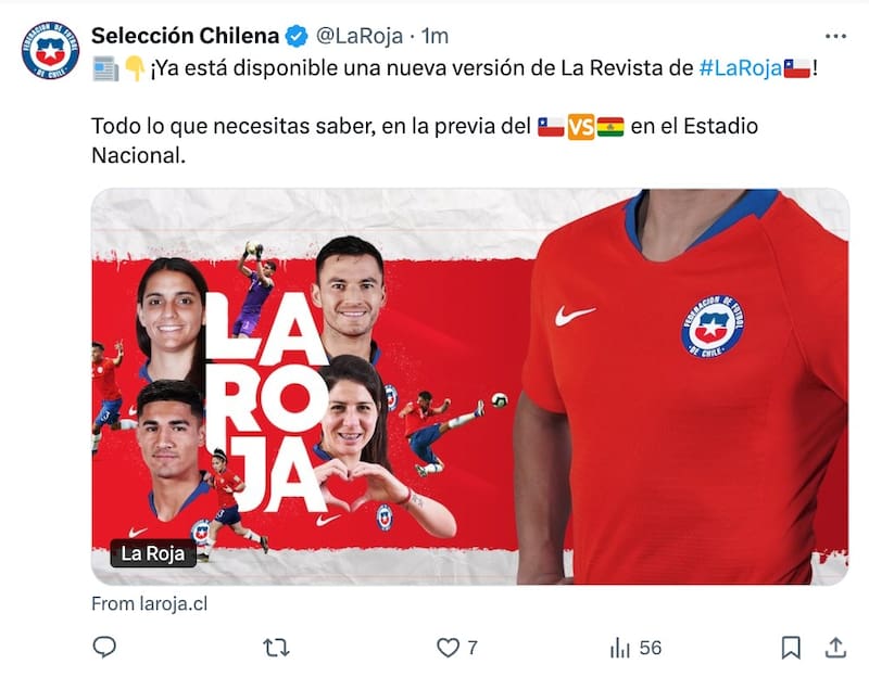 La publicación de La Roja que fue borrada minutos después.
