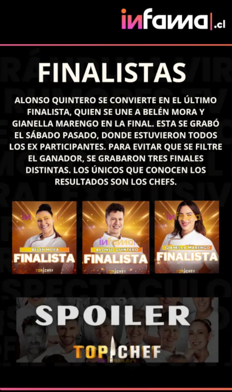 de infama sobre la final de "Top Chef" VIP.