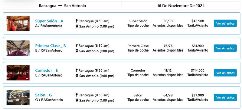 Pasajes Tren del Recuerdo 16 de noviembre.