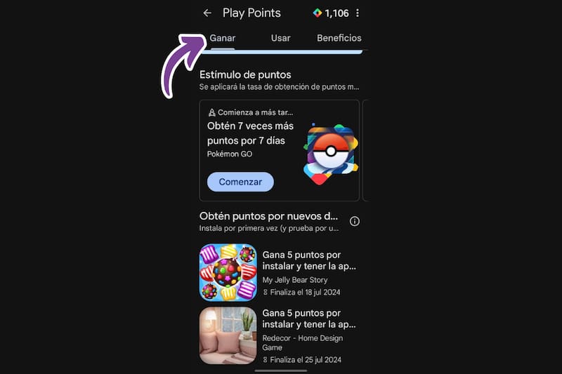 Deberás ir a esta sección para comenzar a ganar puntos.