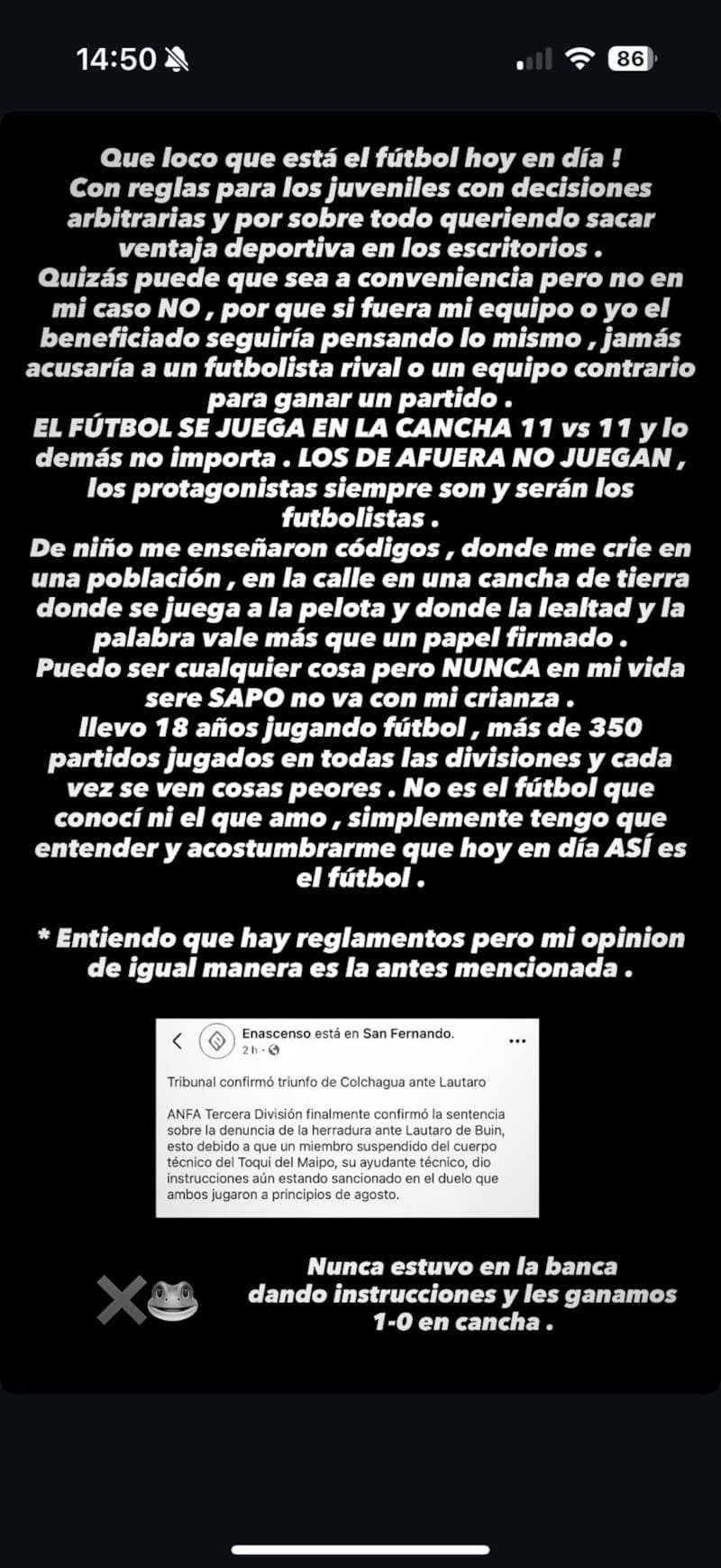 Reclamo de José Luis Silva en Instagram.