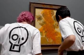 VIDEO | Dos activistas por el cambio climático lanzaron sopa contra cuadro "Los Girasoles" de Van Gogh en Londres