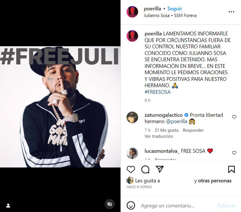 Representante de Julianno Sosa informó su detención.