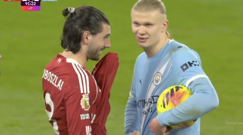 Haaland reveló le dijo a Szoboszlai que se apartara porque no quería hablar con él. Foto: X @centregoals