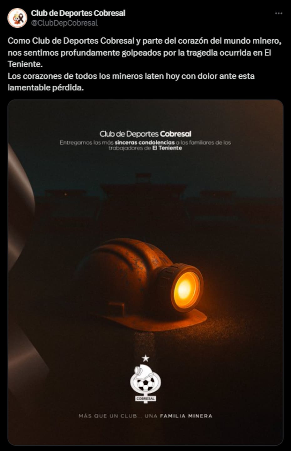 Cobresal y su mensaje a la tragedia de El Teniente.