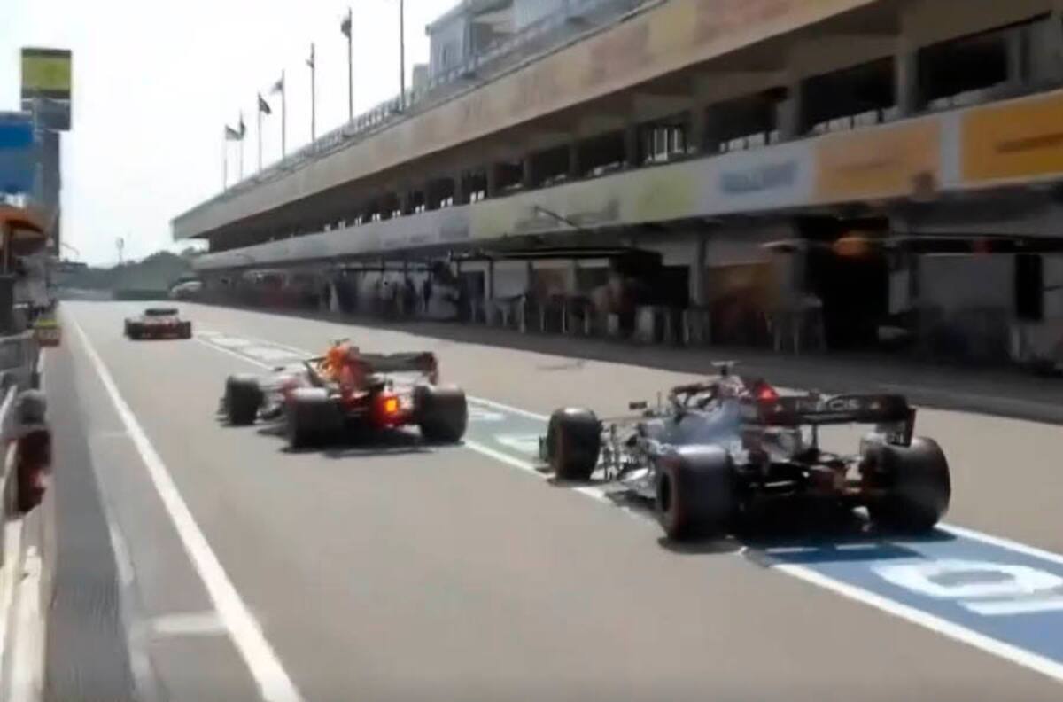 La maniobra de Lewis Hamilton para no chocar a Albon en los boxes