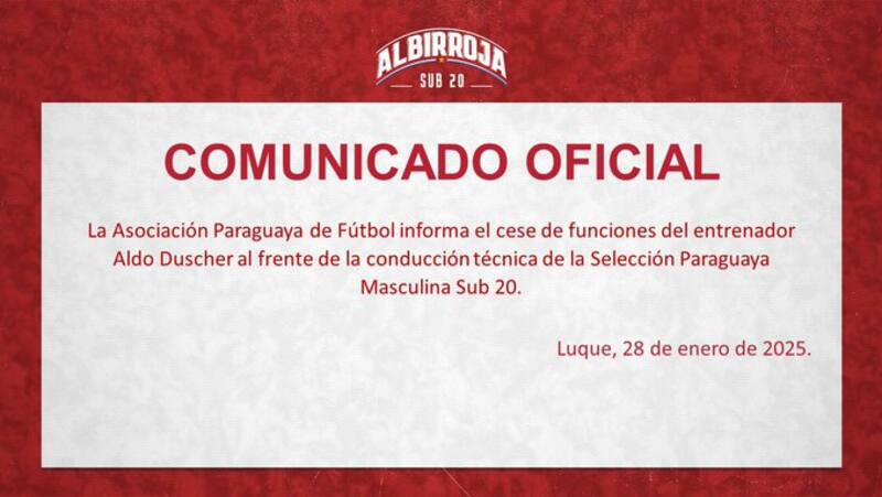 El breve comunicado con la salida de Aldo Duscher.