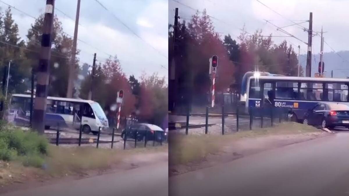 VIDEO | Captan imprudente maniobra de conductor de microbús: Casi fue chocado por tren en Chiguayante