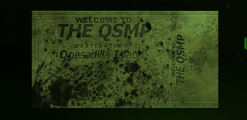 Así se verá el ticket que recibirás tras completar todas las misiones del QSMP. Tétrico, ¿no? ¿Qué se esconderá tras esta invitación a Isla Quesadilla? Créditos: Quackity.