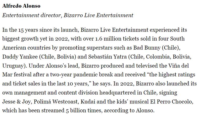 Las palabras de Billboard para el director de Bizarro. Créditos: Billboard