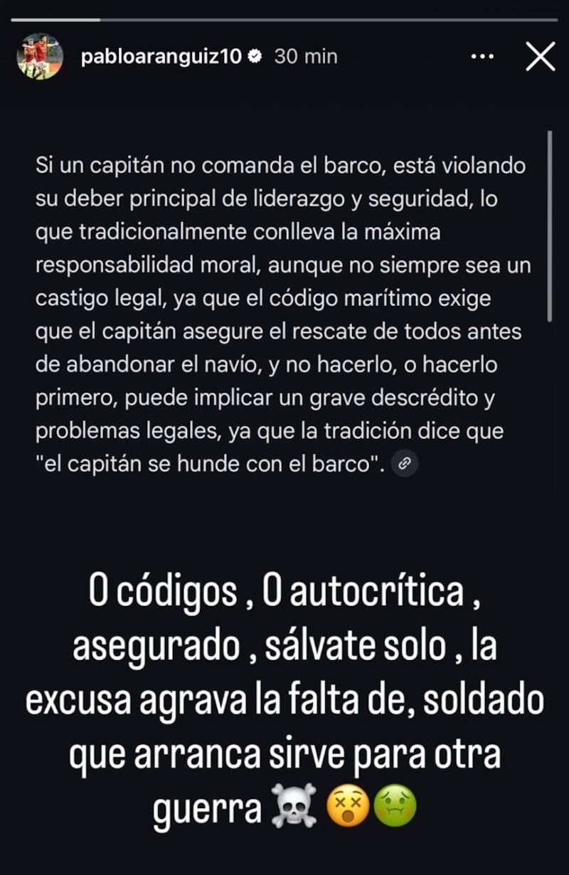 El volante en sus historias de Instagram.