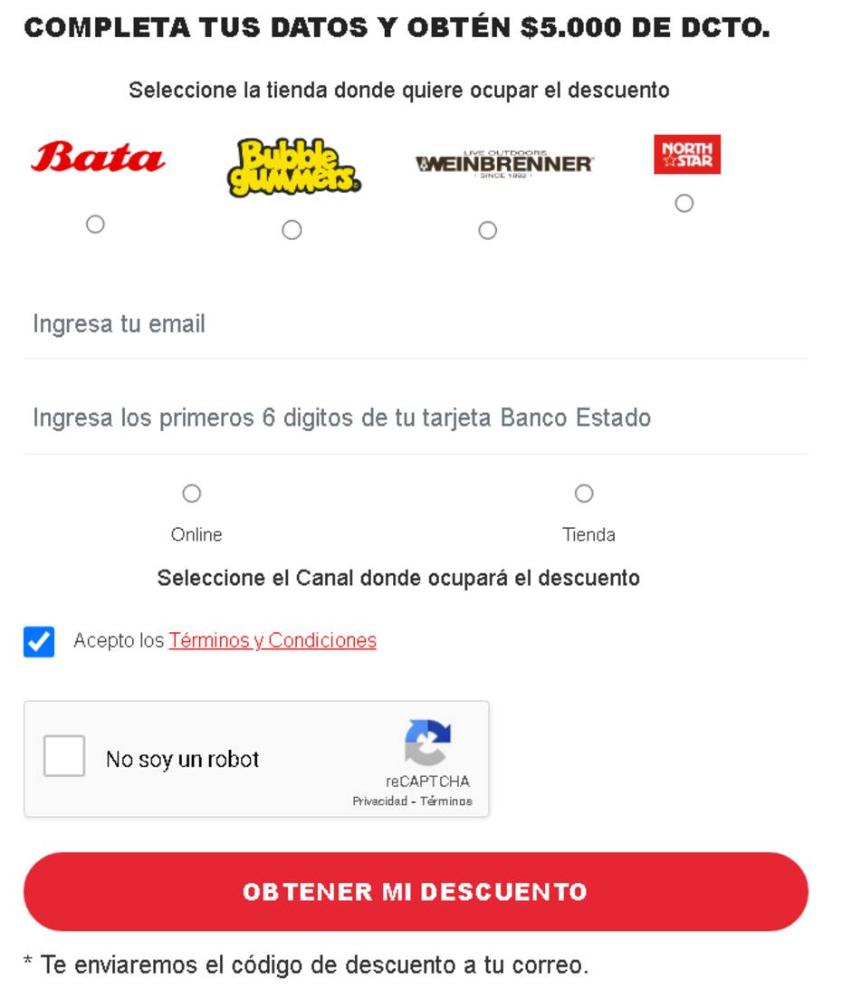 El lugar donde se generará el código de descuento.