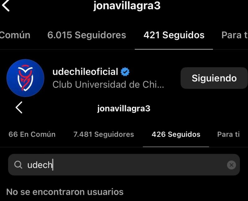 Jonathan Villagra dejó de seguir a Universidad de Chile en Instagram.