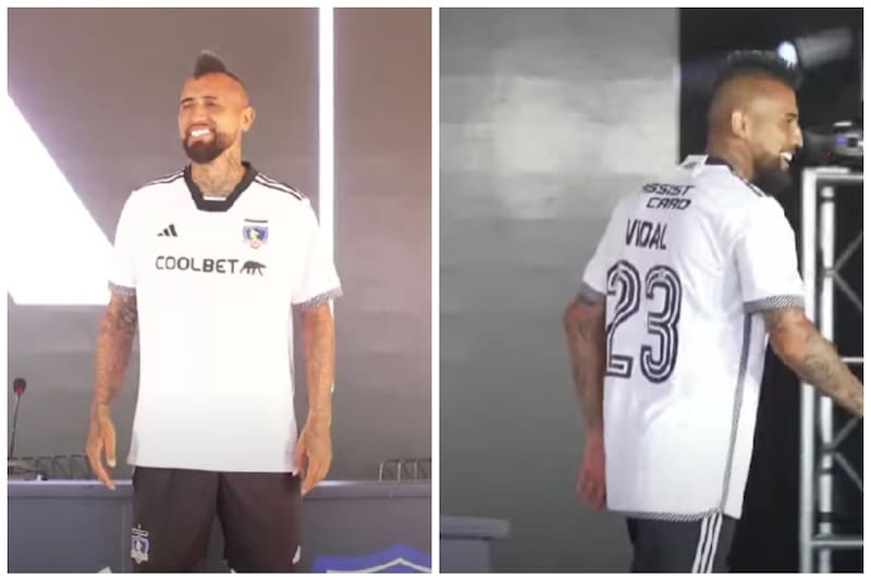 Arturo Vidal luciendo la camiseta 2024 de Colo Colo.
