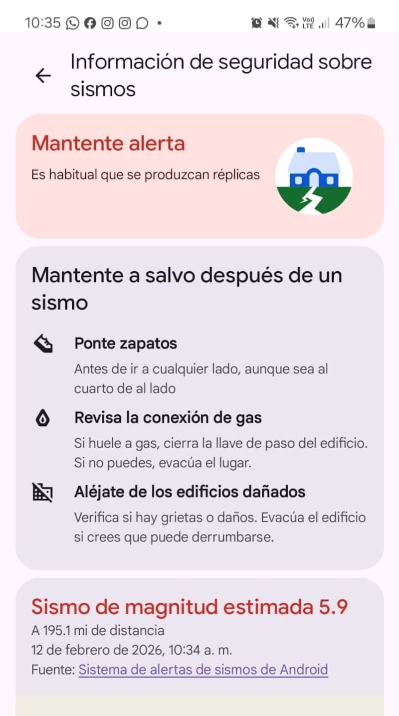 El fuerte movimiento telúrico fue advertido a varios usuarios a través de sus teléfonos móviles. Créditos: En La Hora.