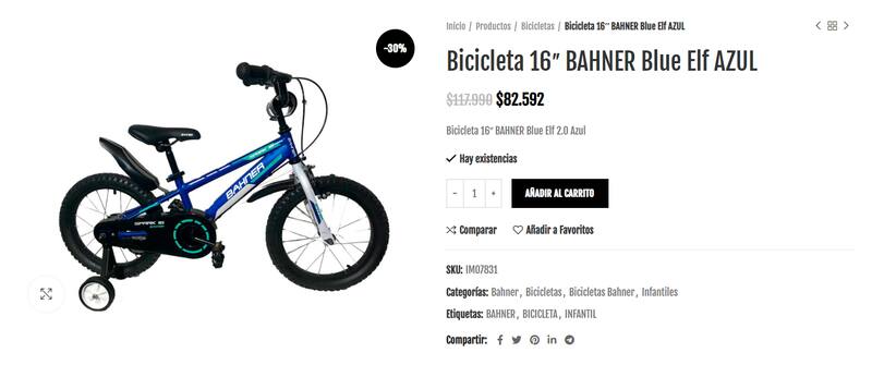 Bicicleta BAHNER Blue Elf AZUL en el Outlet de la Bicicleta - Aro 16