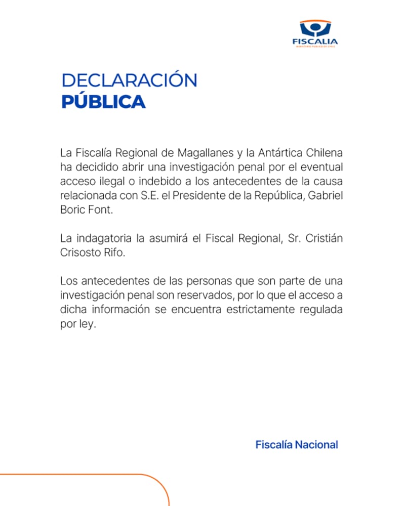 Declaración de la Fiscalía Nacional.