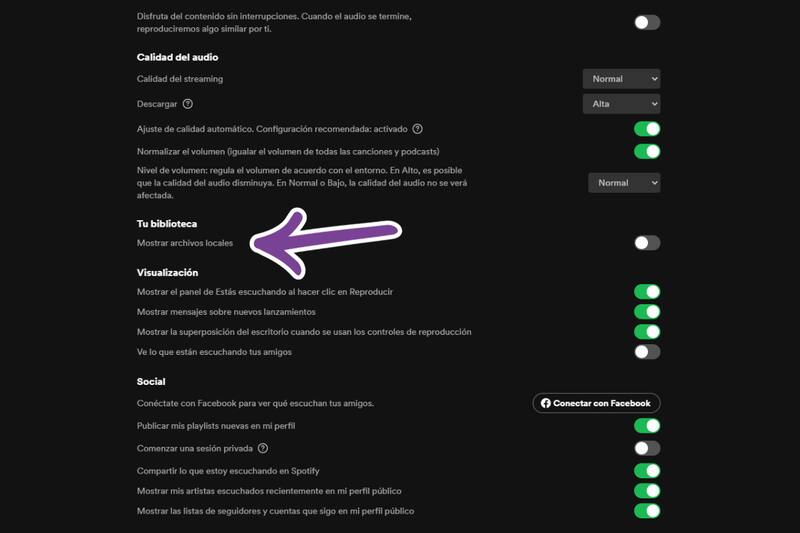 Deberás activar el poder ver tus archivos locales en Spotify.