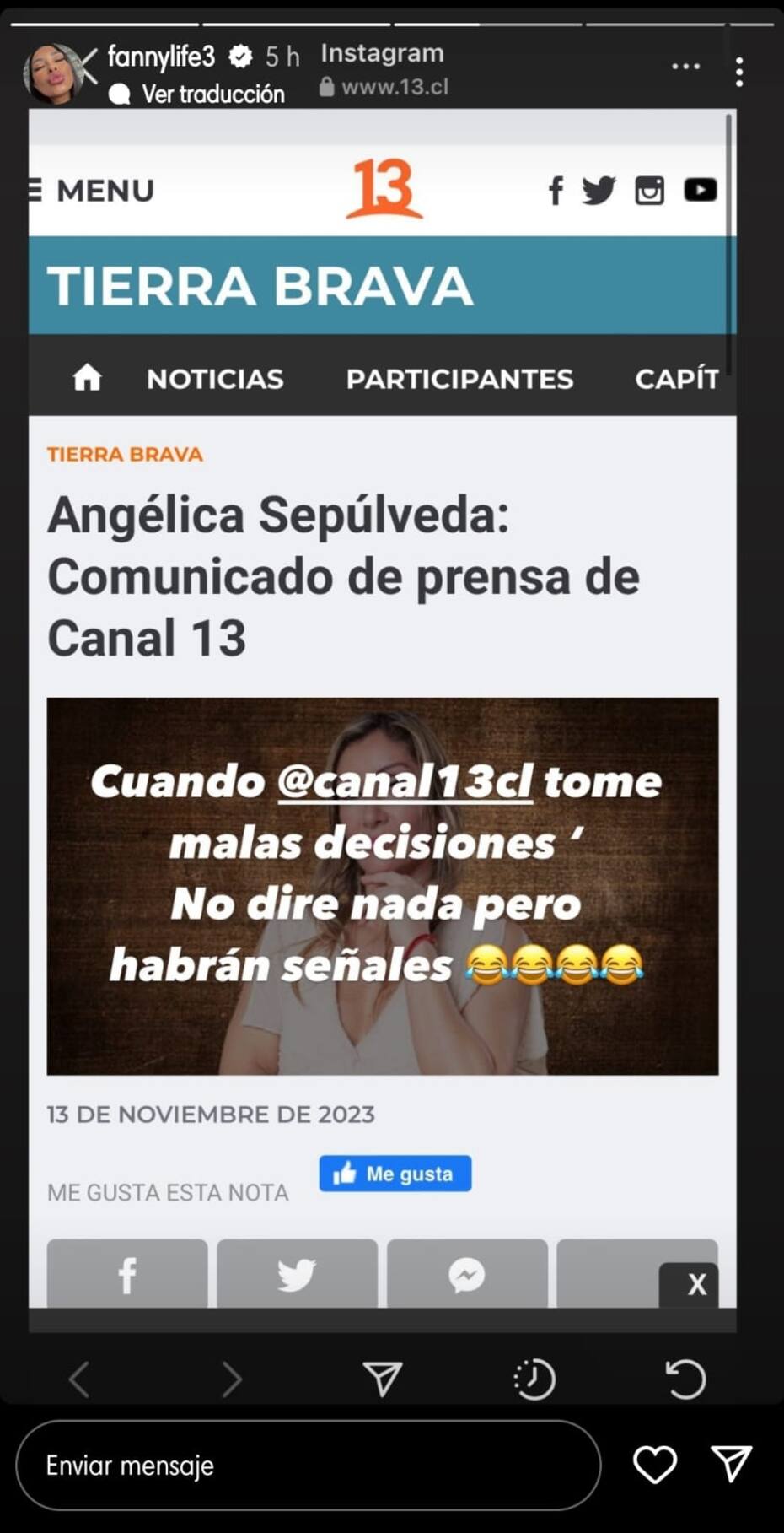 Fanny Cuevas en sus historias de Instagram.