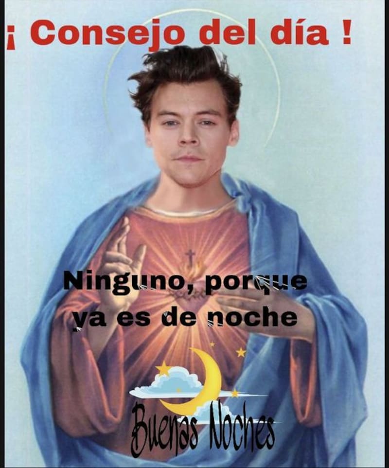 La Virgen Styles le dice buenas noches a WhatsApp. Créditos: Pinterest.