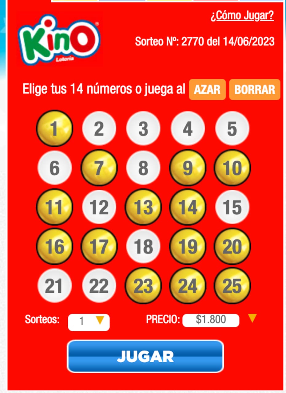Este es el ejemplo de un juego cuyo valor es de $1.800 pesos y no considera ninguna de las opciones de Chao Jefe. (Crédito: Lotería)