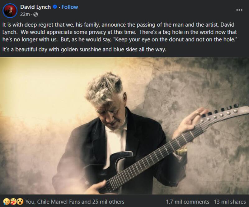 Familiares se despiden del director a través de su página de Facebook.