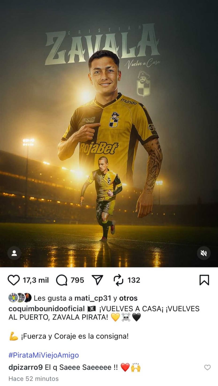 El ex Colo Colo le comentó a los Piratas en la presentación de su excompañero.