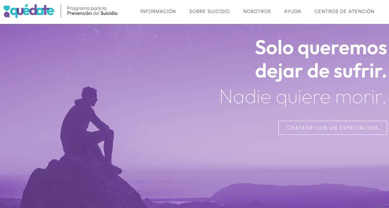 es un programa que intervendrá en todas las comunas de la Región Metropolitana para la prevención del suicidio. (Foto: captura quedate.cl)