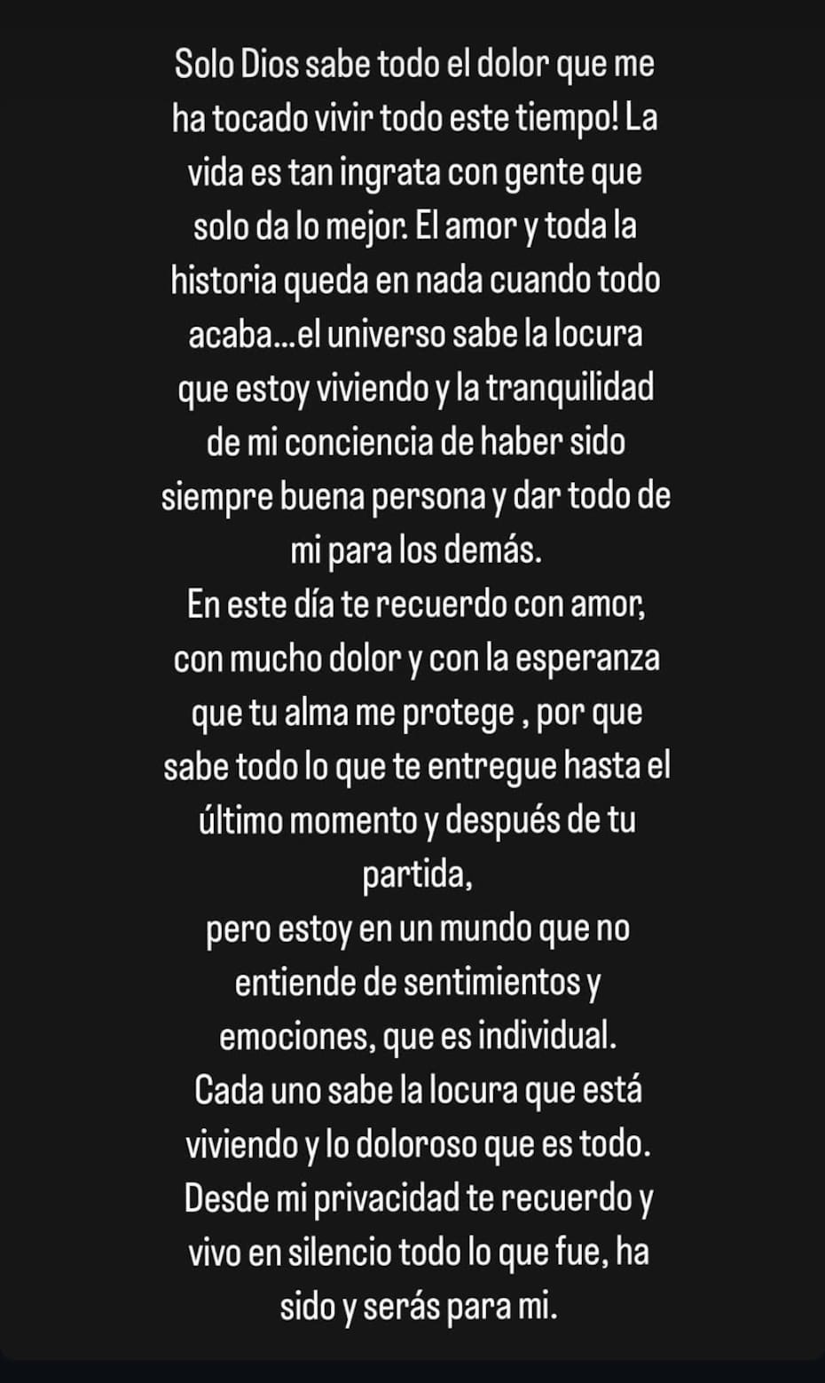 y su desgarrador mensaje a casi un mes de la muerte de su pareja.