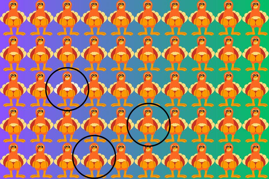 Estos son los tres pavos diferentes en este test visual.