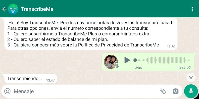 Con este chatbot podrás transcribir audios cualquiera sea su extensión. Créditos: TranscribeMe.