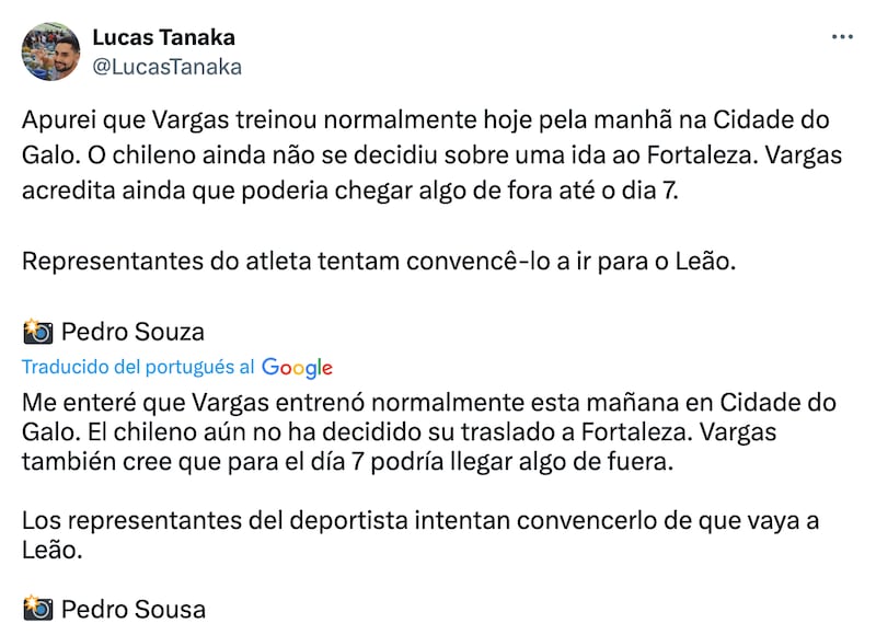 periodista brasileño Lucas Tanaka entregó las últimas novedades sobre el futuro de Eduardo Vargas.