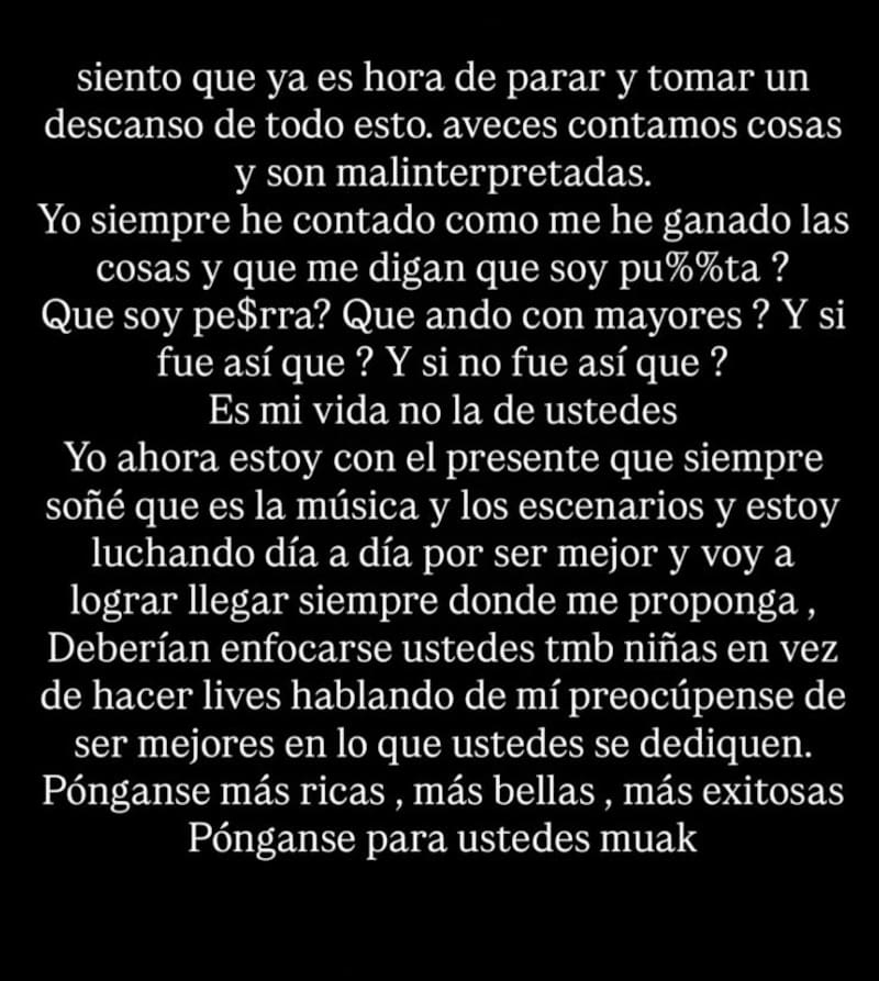 Historia publicada por la cantante en su Instagram.