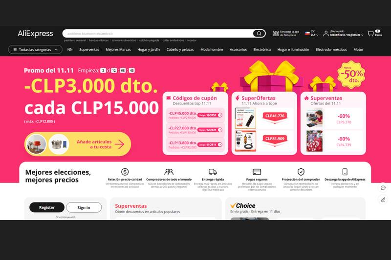 Así se ve actualmente la página principal de AliExpress gracias a las rebajas del 11.11.