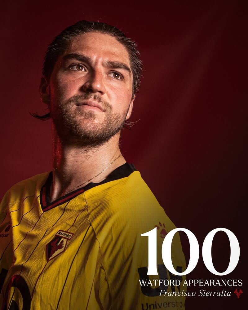 Así conmemoró el Watford en sus redes sociales los 100 partidos de Francisco Sierralta.