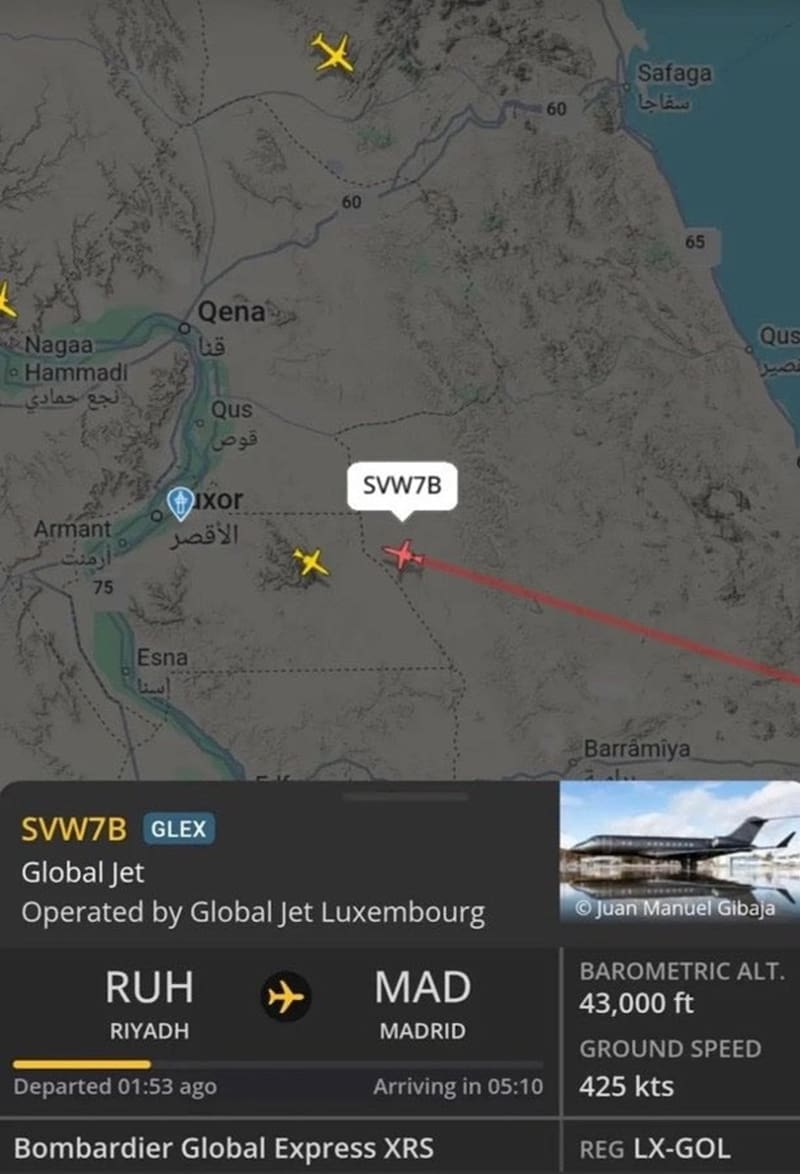 El vuelo del avión privado de Cristiano Ronaldo.